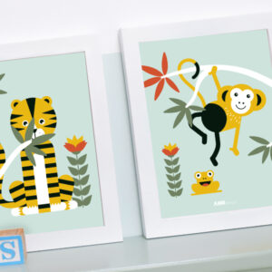 Poster set Jungle Tijger en Aap old green ANNIdesign 04
