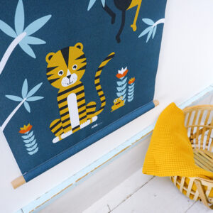 Textielposter Jungle Tijger + Aap donker blauw_ANNIdesign_04