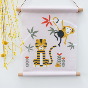 Textielposter Jungle Tijger en Aap oud roze_ANNIdesign_01