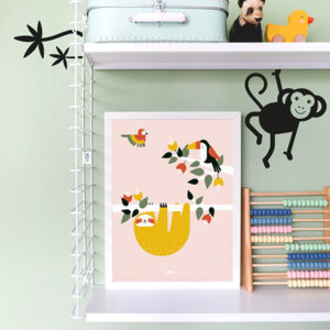 Poster Jungle Luiaard + Toekan oud roze ANNIdesign 03