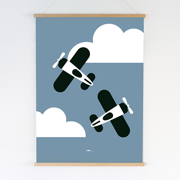 Poster XL Vliegtuig en wolken jeans blauw_ANNIdesign