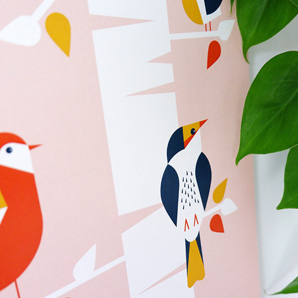 Poster Vogels in boom ANNIdesign oud roze 02