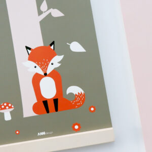 Poster Vos in Bos oud roze + olijf groen ANNIdesign 02