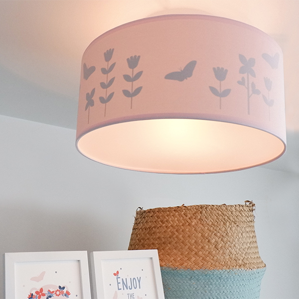 Plafondlamp silhouet Bloem en Vlinder ANNIdesign effen roze 01
