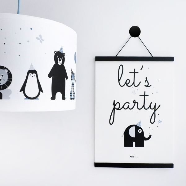 Poster Olifant Let's Party Feestbeesten jeans blauw ANNIdesign 01