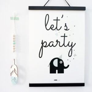 Poster Olifant Let's Party Feestbeesten old green ANNIdesign 01
