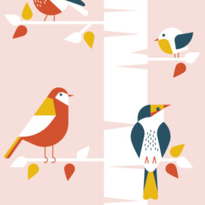 Behangbaan Vogels oud roze 254x70 ANNIdesign 02