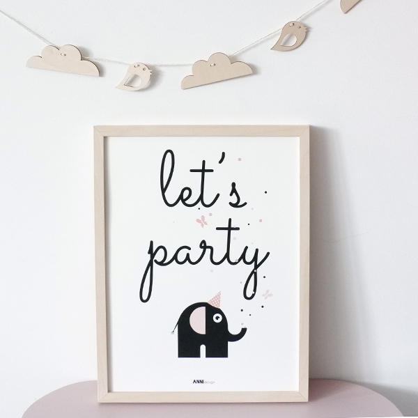 Poster Olifant Let's Party Feestbeesten oud roze ANNIdesign 01