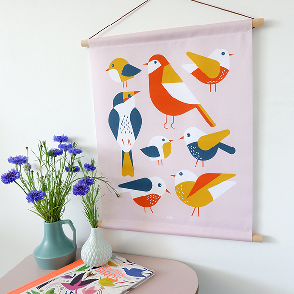 Textielposter Vogels oud roze ANNIdesign 01