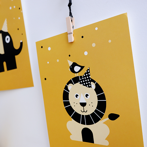 Poster set Feestbeesten Leeuw en Olifant oker geel ANNIdesign 02