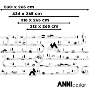 Kinderbehang Voertuigen olijf groen ANNIdesign afmetingen