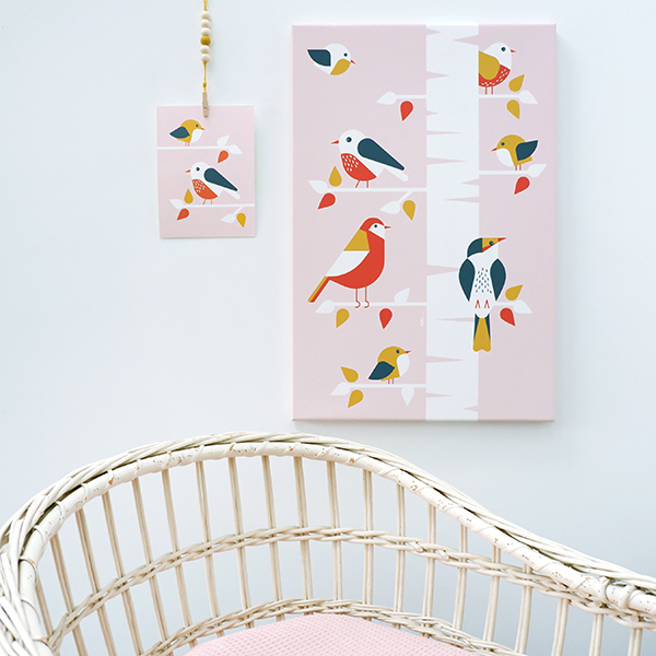 Tijdreeksen koken server Canvas Schilderij Vogels oud roze Kinderkamer | ANNIdesign