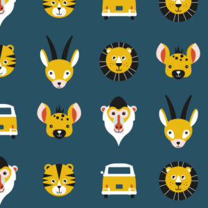 Kinderbehang Safari patroon ANNIdesign donker blauw 02