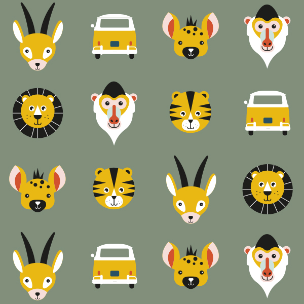 Kinderbehang Safari patroon ANNIdesign olijf groen 02