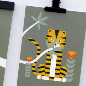 Poster set Jungle Tijger en Aap olijf groen ANNIdesign 02