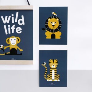 Poster set Leeuw en Tijger Wild life donker blauw ANNIdesign 01