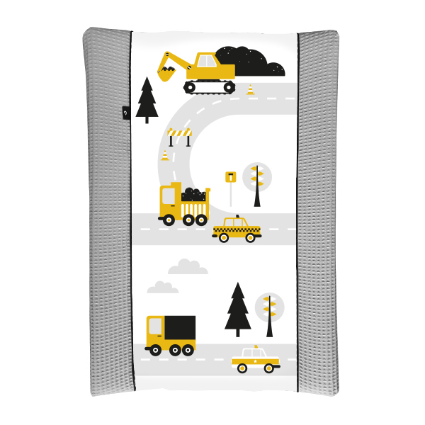 Aankleedkussenhoes voertuigen oker geel wafelstof grijs ANNIdesign S01