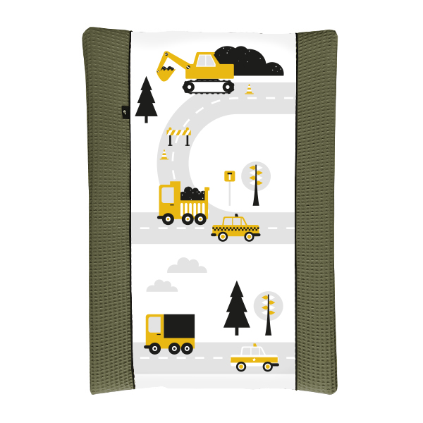 Aankleedkussenhoes voertuigen oker geel wafelstof vintage groen ANNIdesign S01