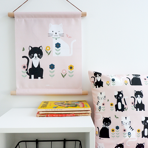 Textielposter Kittens oud roze ANNIdesign 01