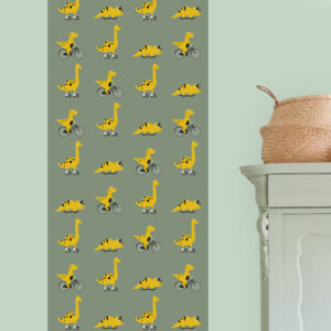 Kinderbehang Dino patroon ANNIdesign olijf groen 03
