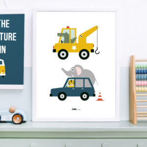 Poster Dieren Onderweg Takelwagen wit ANNIdesign 03