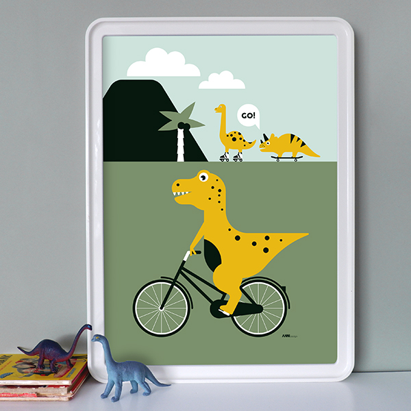 Poster XL Dino op de fiets ANNIdesign 01