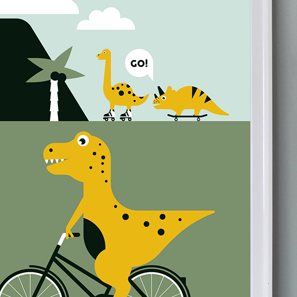 Poster XL Dino op de fiets ANNIdesign 02