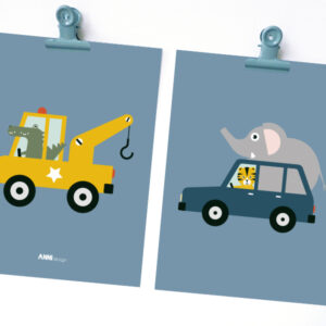 Poster set Dieren Onderweg Takelwagen jeans blauw ANNIdesign 02