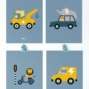 Poster set Dieren Onderweg jeans blauw 15x20 ANNIdesign 02