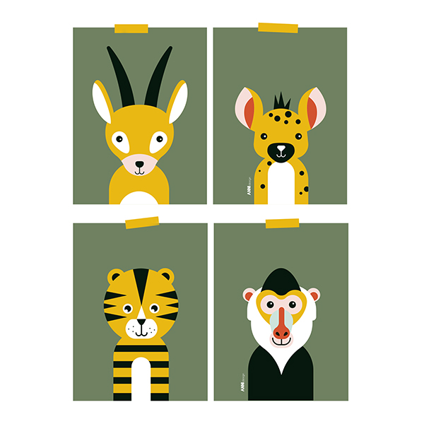 poster set safari dieren olijf groen ANNIdesign 01