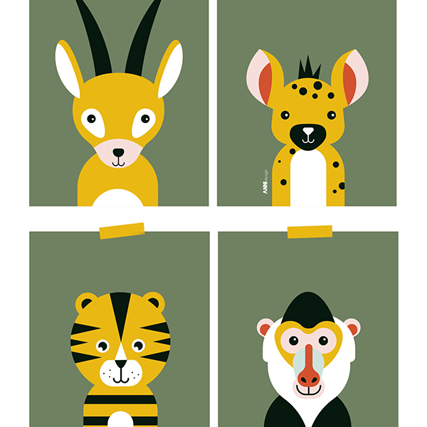 poster set safari dieren olijf groen ANNIdesign 02