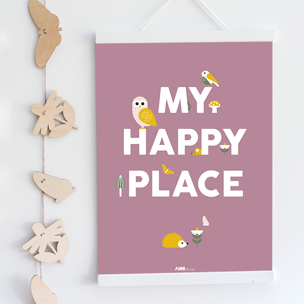 Poster Bosdieren Happy place oud paars ANNIdesign 01