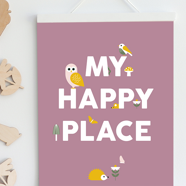 Poster Bosdieren Happy place oud paars ANNIdesign 02
