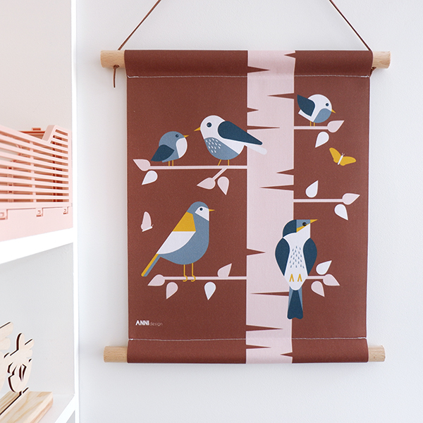 textielposter vogels in boom terracotta bruin ANNIdesign 01