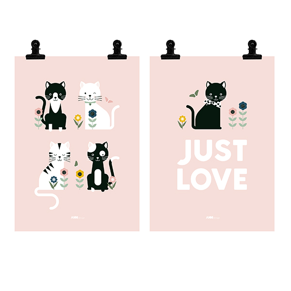 poster set kitten oud roze 2x ANNIdesign 01