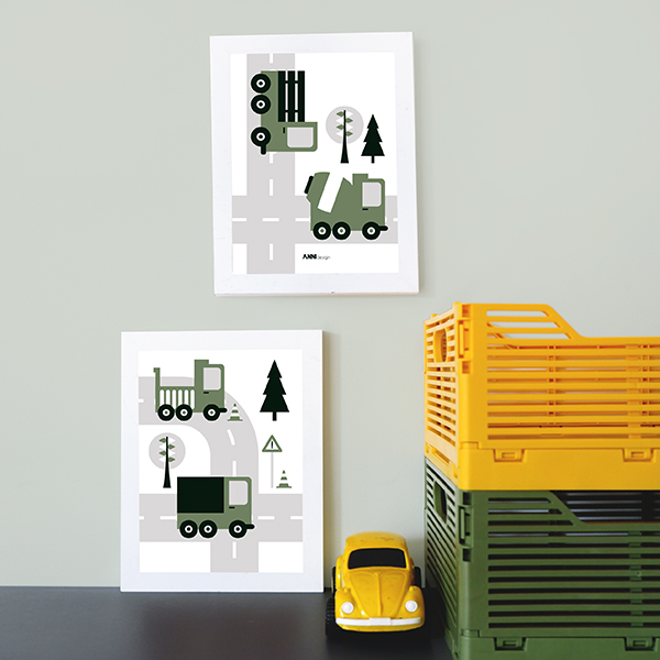 Poster set Voertuigen Vrachtwagen olijf groen ANNIdesign 01