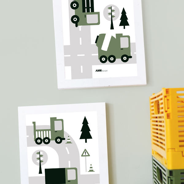 Poster set Voertuigen Vrachtwagen olijf groen ANNIdesign 02
