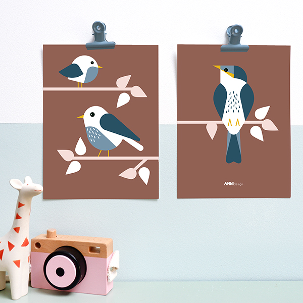 Poster set Vogels terracotta bruin ANNIdesign 01