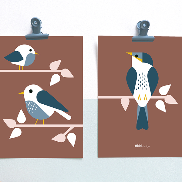 Poster set Vogels terracotta bruin ANNIdesign 02
