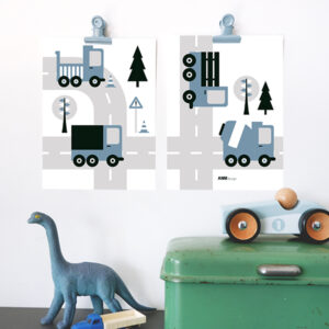 poster set voertuigen vrachtwagen jeans blauw ANNIdesign 01
