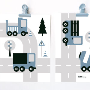poster set voertuigen vrachtwagen jeans blauw ANNIdesign 02