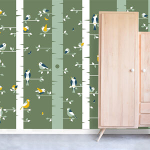 Kinderbehang Vogels olijf groen ANNIdesign 01