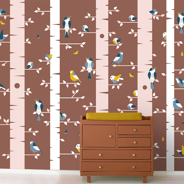 Kinderbehang Vogels terracotta bruin ANNIdesign 01