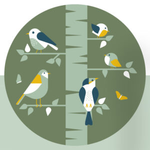 behangcirkel vogels in boom olijf groen ANNIdesign 02