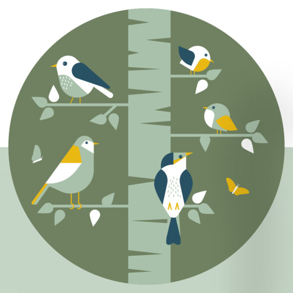 behangcirkel vogels in boom olijf groen ANNIdesign 02
