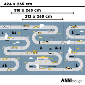 Kinderbehang Raceauto jeans blauw ANNIdesign 02