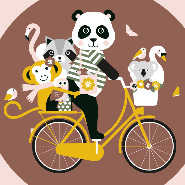 behangcirkel dieren op fiets terracotta bruin ANNIdesign 02