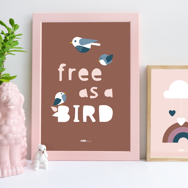 poster Vogel free bird terracotta bruin ANNIdesign 01