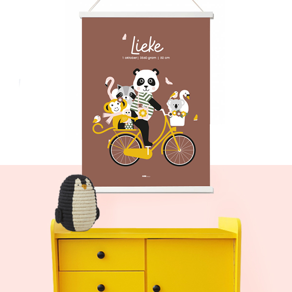 poster XL dieren op fiets terracotta bruin naam ANNIdesign 03