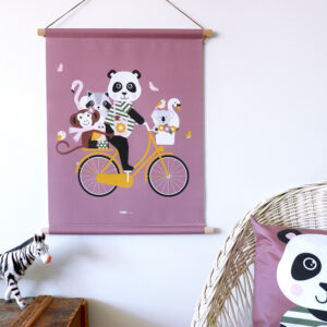 textielposter dieren op de fiets oud paars ANNIdesign 01